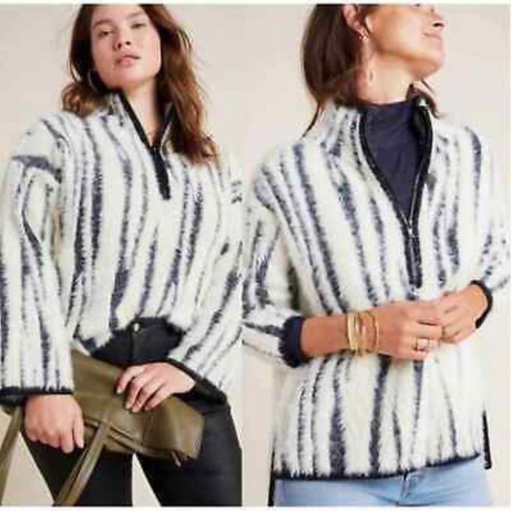 Anthropologie Cindy Eyelash Zebra Stripe Animal Print Sweater XS.